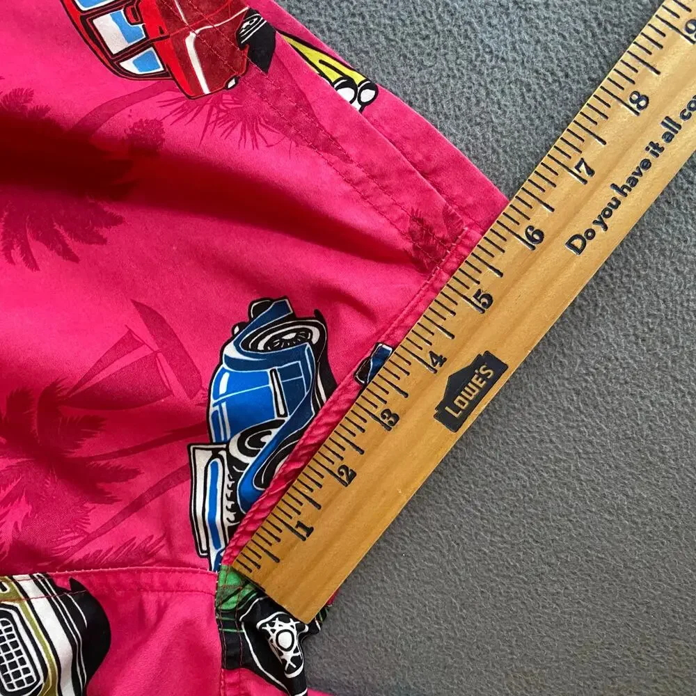 Uzzi Active Wear Shorts Mens‎ M Pink Graphic Swim Surf Beach Festival Cars Palm